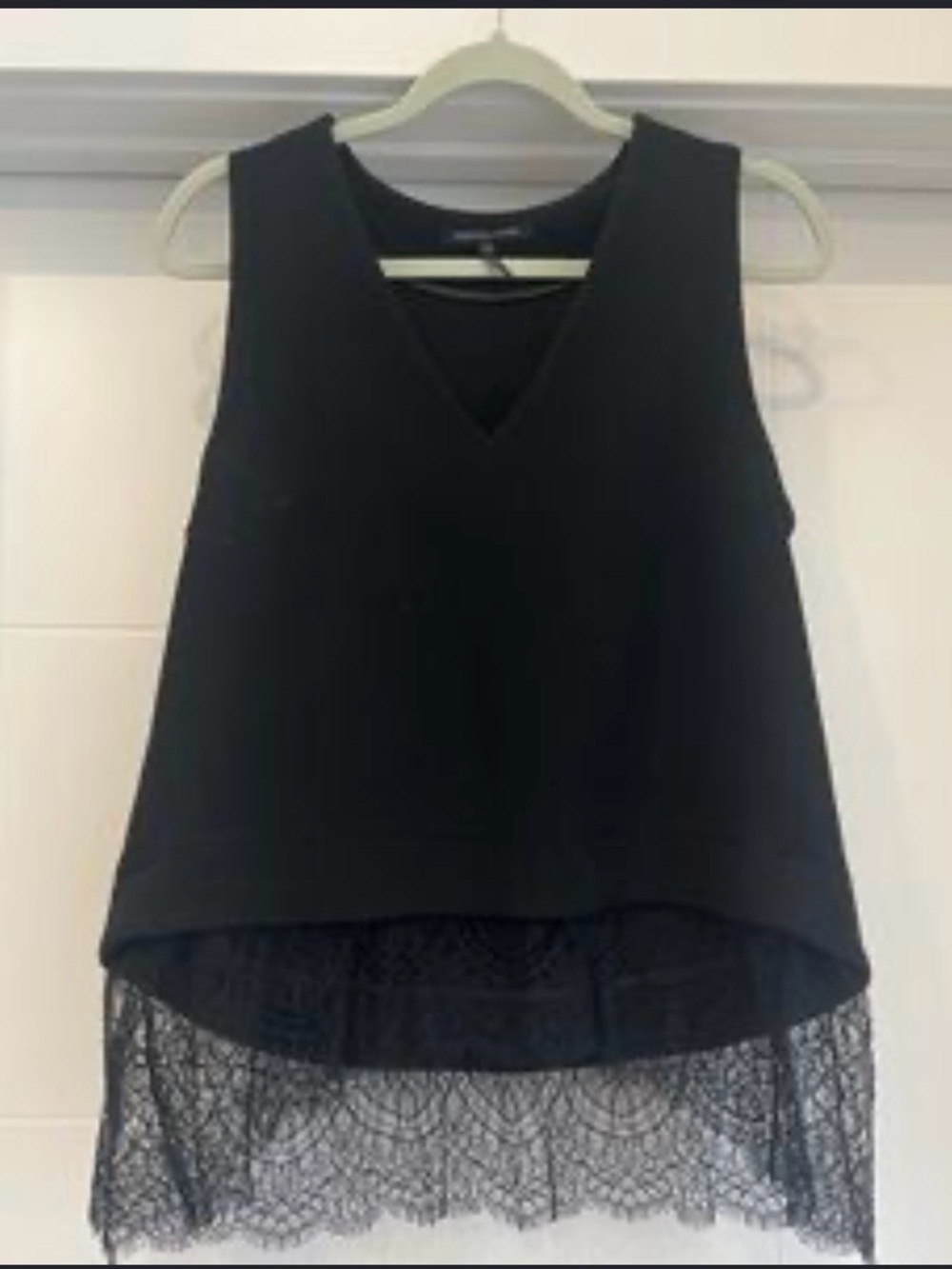 Marissa Webb Black V-Neck Tank with Lace Hem